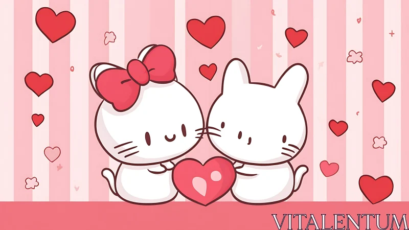Two Adorable Cats Sharing Love With Hearts.