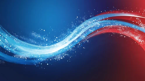 Curved light trails sweep across blue and red gradient field