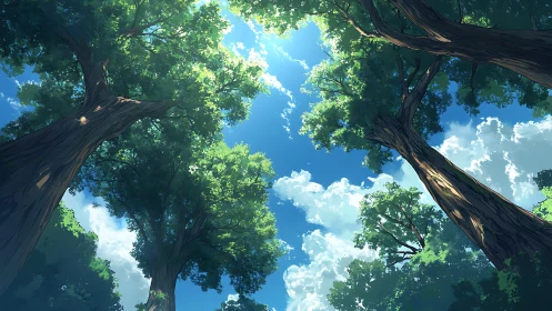 Majestic Forest Canopy with Sky Peeking Through Green Leaves