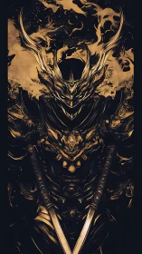 Burnished infernal samurai with twin katanas emerging.