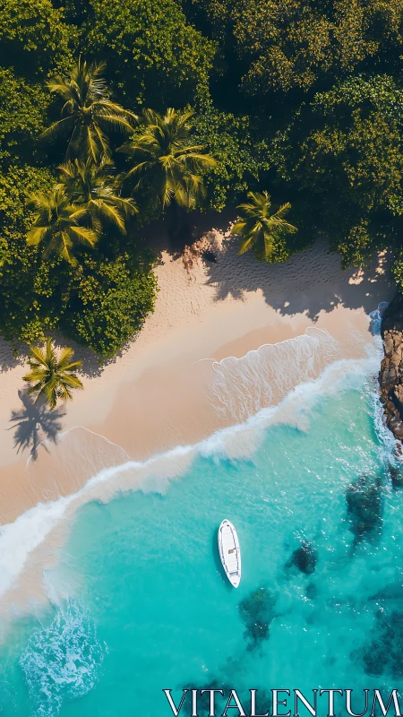 Paradise Beach Escape with Palm Trees and Moored Boat