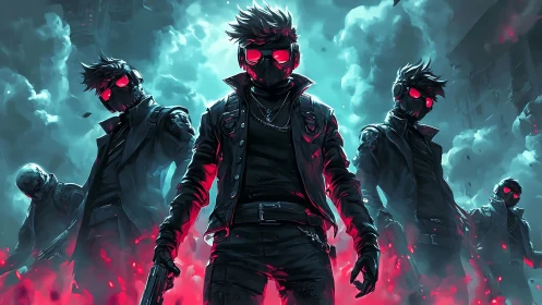 Neon stormwalkers stride through smoke and embers of revolt