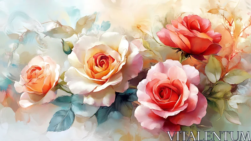 Beautiful Roses in Soft, Dreamy Watercolor Style