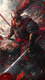 Storm-lit samurai champion wrapped in blazing red resolve.