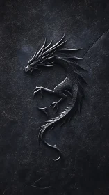 Monochrome relief dragon emblem in sculpted stone finish.