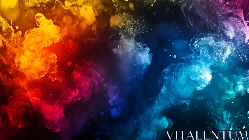 Chromatic nebula clouds colliding in luminous liquid space.