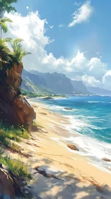 Tropical Coastal Cliff with Sandy Beach and Turquoise Waters