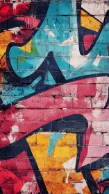 Vibrant multicolor graffiti abstraction on distressed brick wall