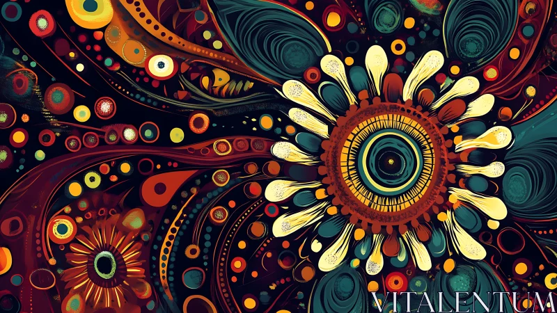 Radial chromatic vortex with biomorphic floral waveforms.