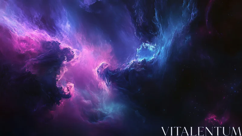 Bipolar magenta cyan nebula cloudscape in deep interstellar void