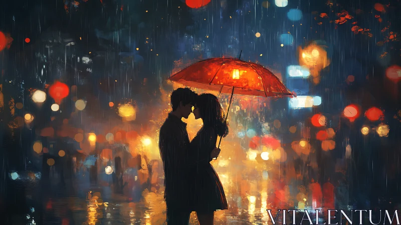 Neon Solitude: Two Hearts Dancing Beneath Rain