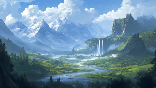 Emerald valley kingdom beneath watchful crystal peaks.