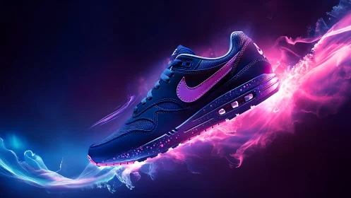 Neon-lit sneaker glowing with bold electric energy.