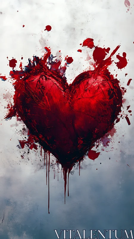 Red Heart Explosion. Visceral paint burst on neutral ground