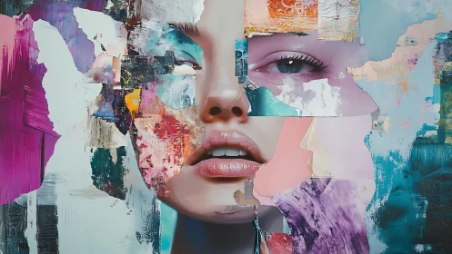 Fragmented muse drifts through neon-scraped painted memories