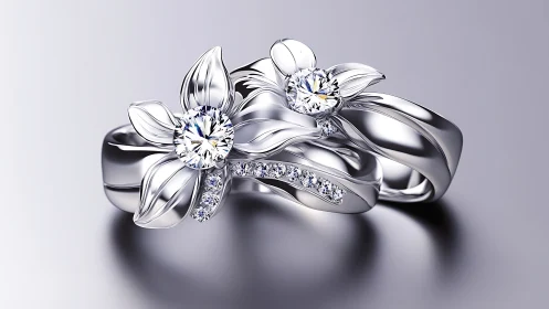 Floral diamond white gold rings with sculpted leaf setting.