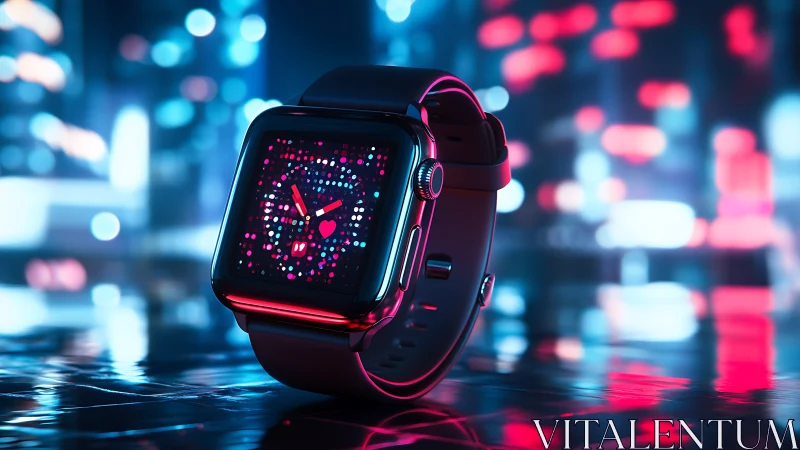Neon city glow wraps a smart watch in playful night color.