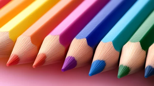 Colored pencil tips are aligned in a close-up linear arrangement.