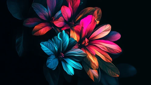 Neon Petals: Bioluminescent Blooms Dance in Darkness.