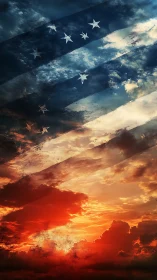 Stormlit Patriot Sky, Flag-Struck Clouds at Blazing Dusk.