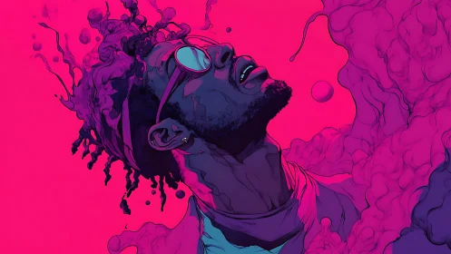 Neon magenta portrait renders stylized male profile in fluid bloom