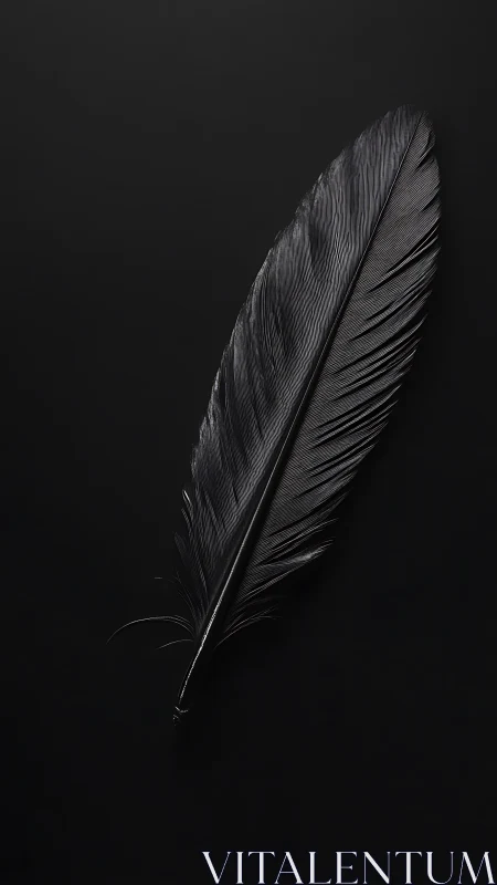 Gentle black feather resting softly in quiet darkness.
