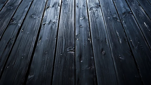 Dark stained wooden planks form moody reflective surface