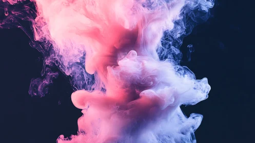 Dreamy pink and violet ink cloud drifting through darkness.