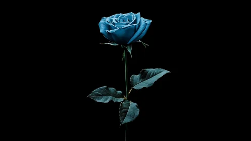 Isolated blue rose stem rendered with high contrast lighting