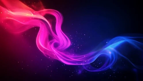 Dreamy pink and blue light waves swirling through night.