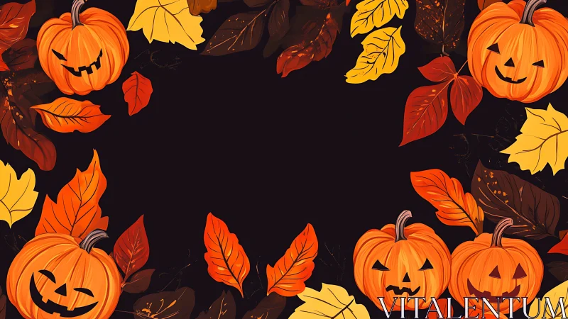 Jack-o-lantern border frames dark negative space for Halloween