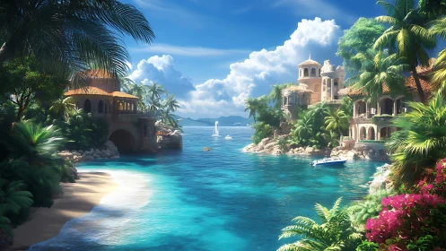 Coastal Estate with Mediterranean Architecture.