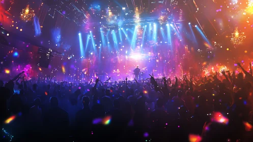 Immersive digital concert scene under multicolor stage beams