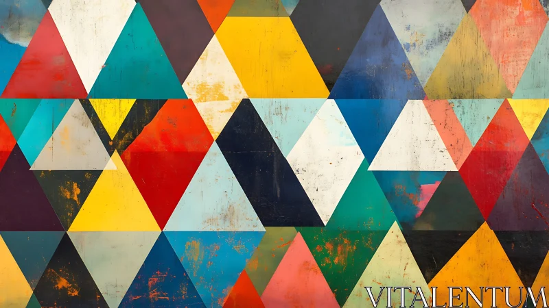 Patchwork Triangles Parade Across Weathered Color Fields.