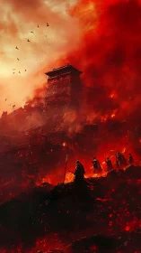 Ancient Tower Siege in Apocalyptic Inferno. Digital Fantasy.