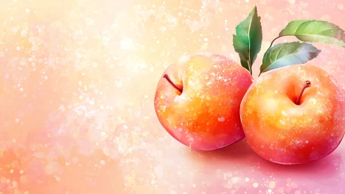 Vibrant digital apples on soft pastel bokeh field.
