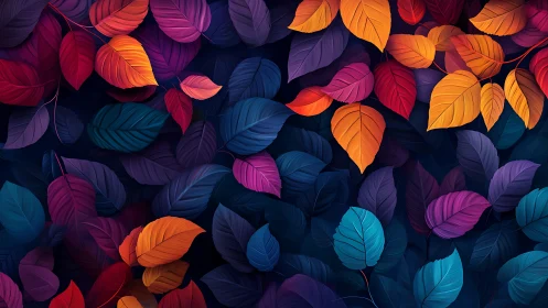 Vibrant digital foliage pattern with multicolor autumn leaves.