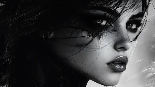 Monochrome digital portrait isolates a dramatic, stylized gaze