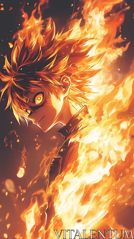 Fiery anime hero glowing with fierce, determined energy.