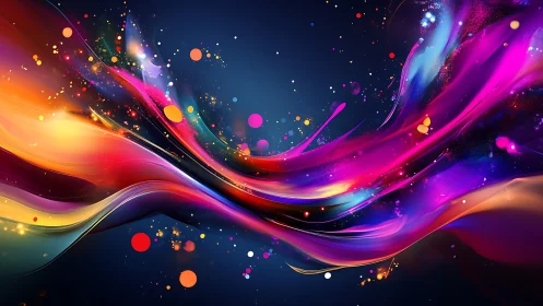 Chromatic light ribbons curve across deep space background