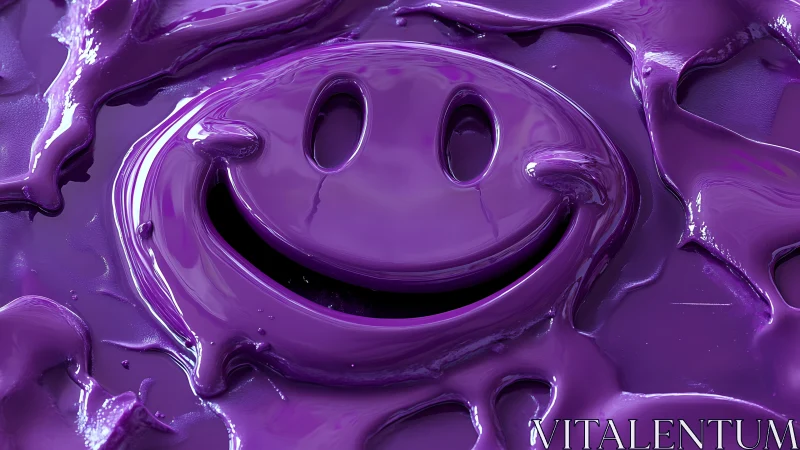 Smiling purple slime face in glossy molten texture art.