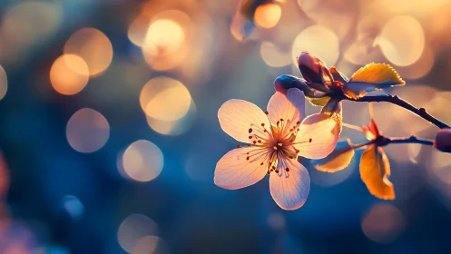 Spring Blossom Branch with Bokeh Background.