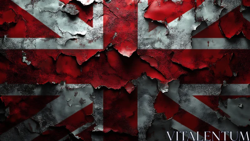 Fragmented Union Jack rendered as corroded metallic relief