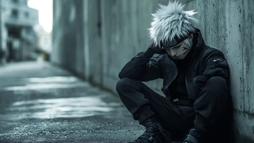 Brooding silver ninja bends city shadows into quiet armor