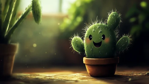 Cheerful little cactus buddy soaking up soft morning light.