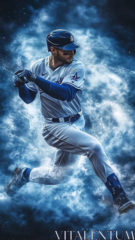 Storm-sculpted slugger swings through a swirling blue cosmos.