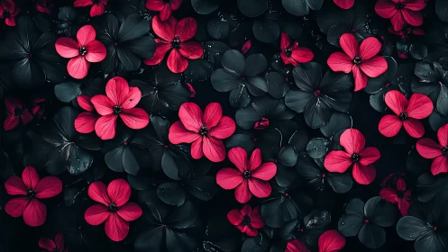 Neon Blooms Against Darkness: Vivid Floral Tapestry.