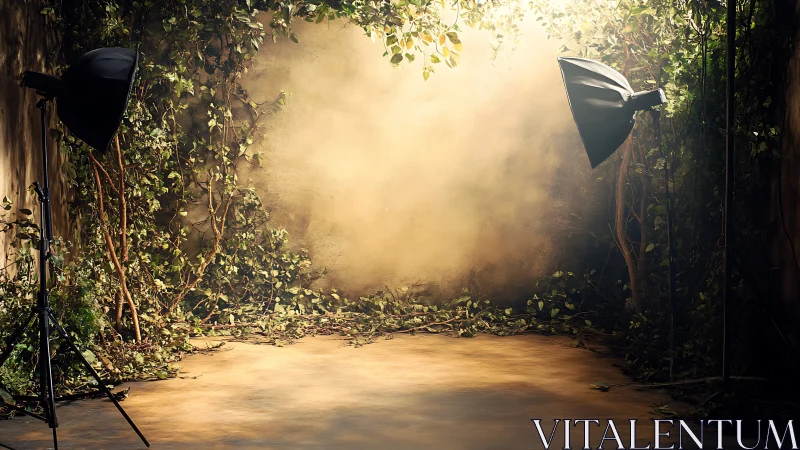 Studio jungle hush where softbox moons court wild ivy.