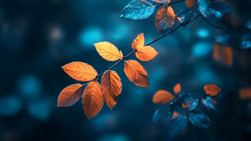 Amber leaves glow softly against a deep teal forest haze