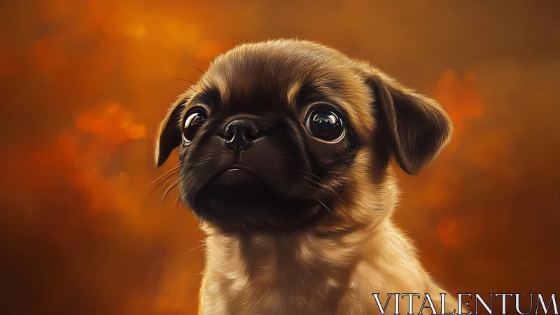 Tiny pug stargazes through molten-orange autumn light